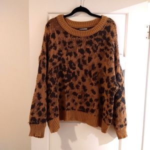 Cheetah Sweatshirt leopard print orange good vibes oversize crew sweater